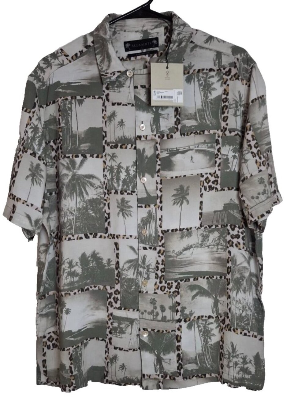 AllSaints Foto SS Shirt M105SA AS401438W NWT Size L Relaxed Fit Tropical Palm